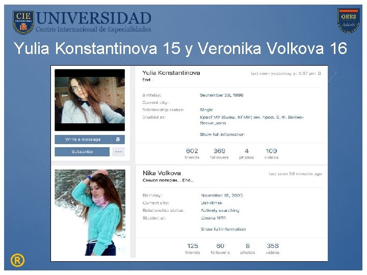 Yulia Konstantinova 15 y Veronika Volkova 16 ® Us 