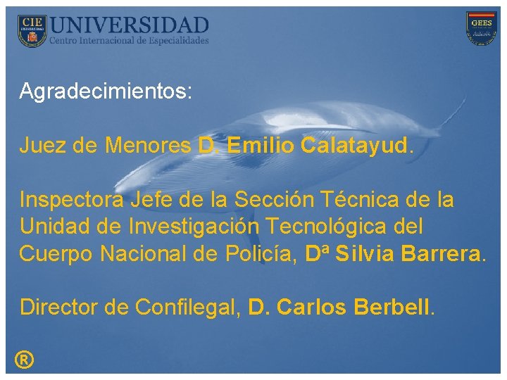 Agradecimientos: Juez de Menores D. Emilio Calatayud. Inspectora Jefe de la Sección Técnica de