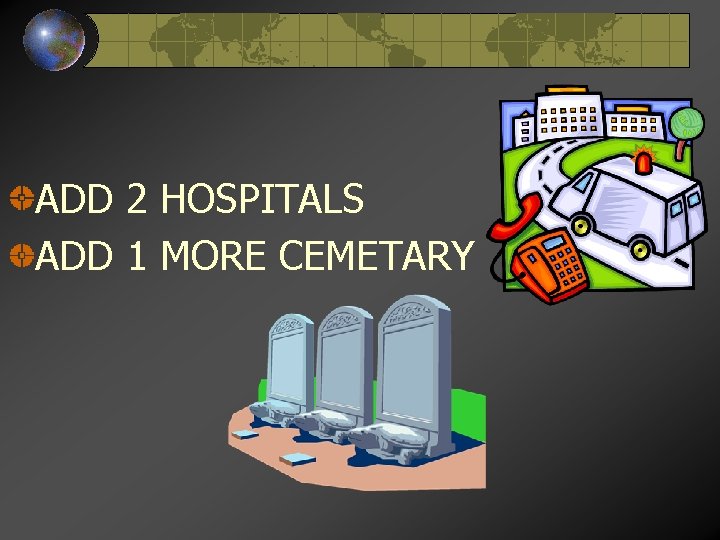 ADD 2 HOSPITALS ADD 1 MORE CEMETARY 