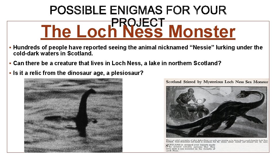 The Loch Ness Monster § Hundreds of people have reported seeing the animal nicknamed