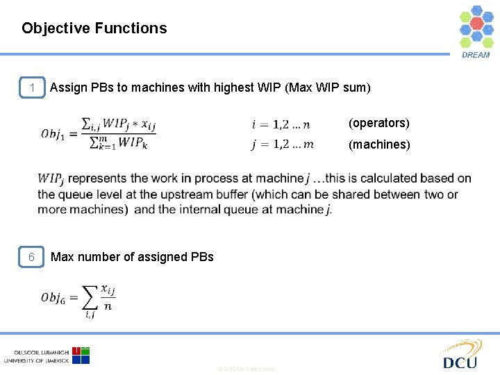 Objective Functions 1 Assign PBs to machines with highest WIP (Max WIP sum) (operators)