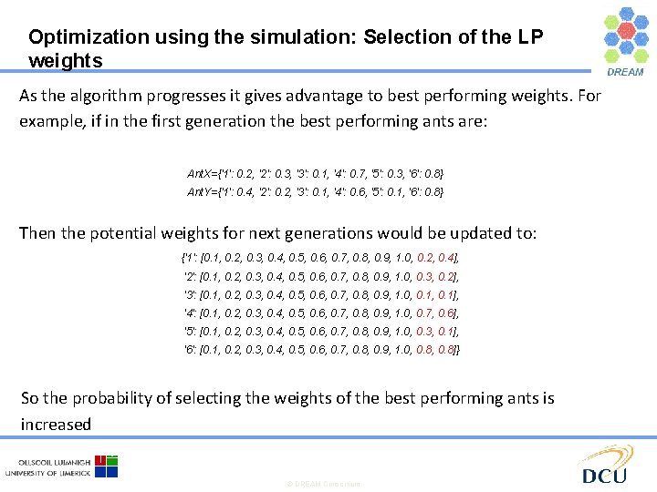 Optimization using the simulation: Selection of the LP weights As the algorithm progresses it