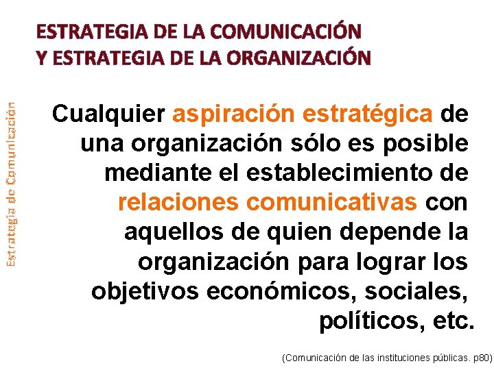 Estrategia de Comunicación ESTRATEGIA DE LA COMUNICACIÓN Y ESTRATEGIA DE LA ORGANIZACIÓN Cualquier aspiración