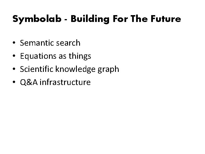 Symbolab - Building For The Future • • Semantic search Equations as things Scientific