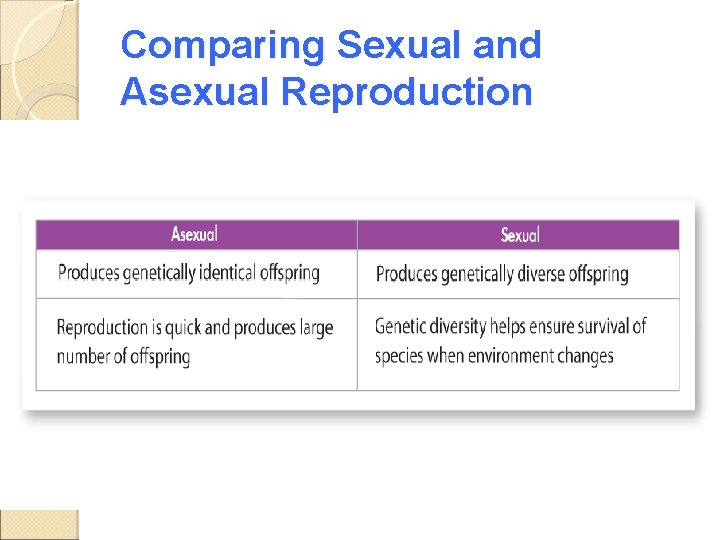 Comparing Sexual and Asexual Reproduction 