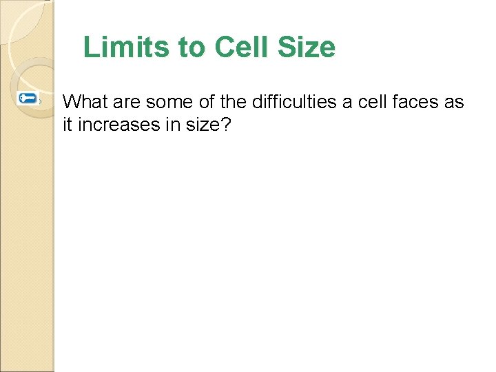 Limits to Cell Size ◦ What are some of the difficulties a cell faces