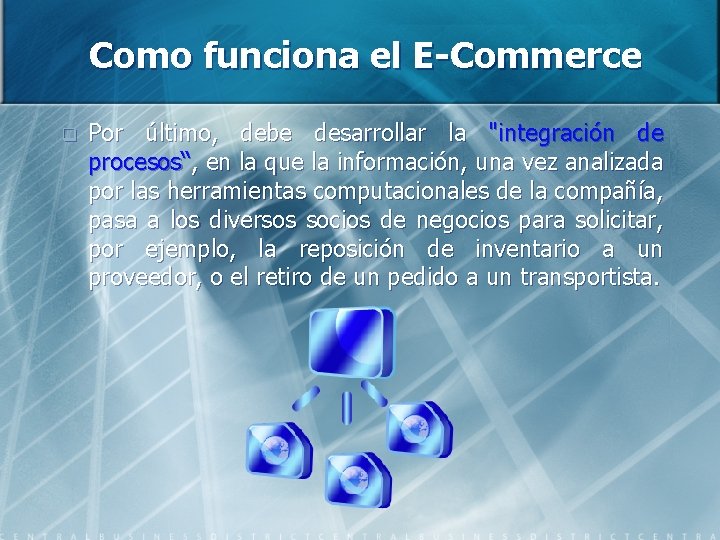 Como funciona el E-Commerce q Por último, debe desarrollar la "integración de procesos“, en
