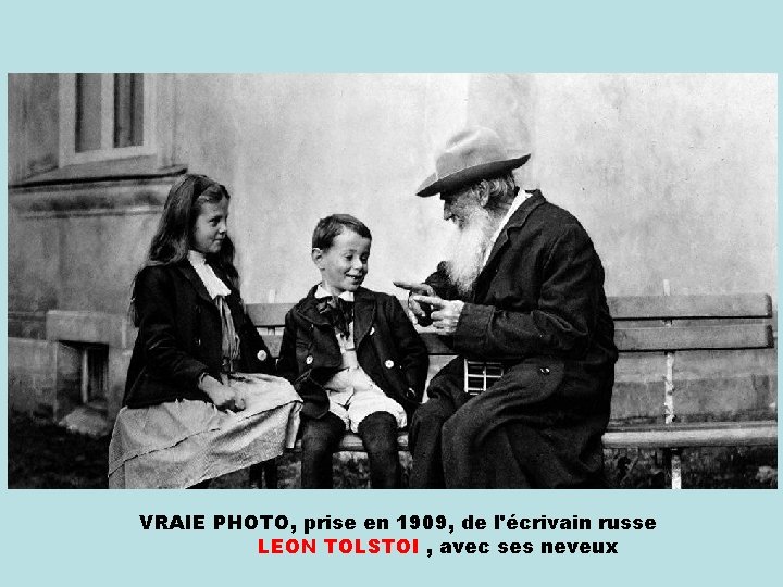 VRAIE PHOTO, prise en 1909, de l'écrivain russe LEON TOLSTOI , avec ses neveux