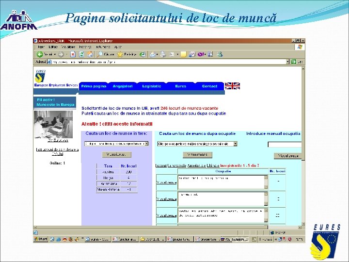 Pagina solicitantului de loc de muncă Pagina solicitantului de loc de muncă