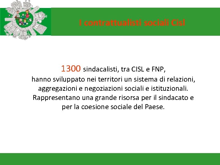 I contrattualisti sociali Cisl 1300 sindacalisti, tra CISL e FNP, hanno sviluppato nei territori