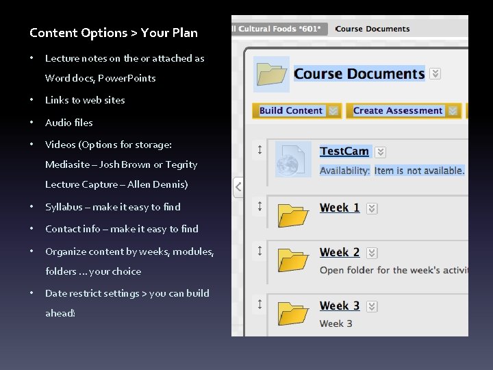 Content Options > Your Plan • Lecture notes on the or attached as Word