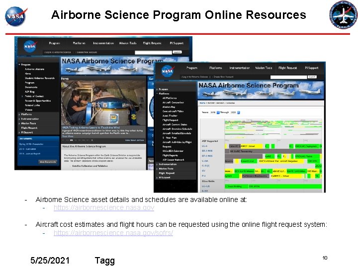 Airborne Science Program Online Resources - Airborne Science asset details and schedules are available