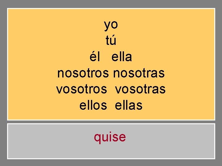 yo tú él ella nosotros nosotras vosotros vosotras ellos ellas quise 