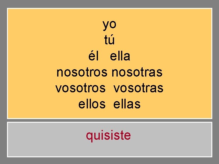 yo tú él ella nosotros nosotras vosotros vosotras ellos ellas quisiste 