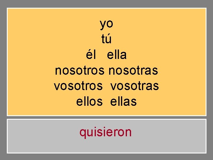 yo tú él ella nosotros nosotras vosotros vosotras ellos ellas quisieron 