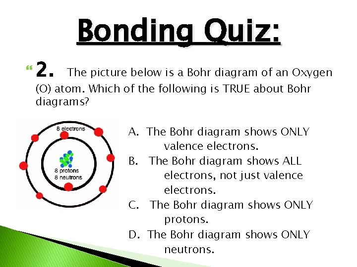  2. Bonding Quiz: The picture below is a Bohr diagram of an Oxygen