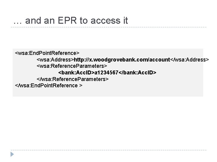 … and an EPR to access it <wsa: End. Point. Reference> <wsa: Address>http: //x.