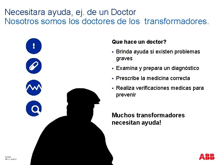 Necesitara ayuda, ej. de un Doctor Nosotros somos los doctores de los transformadores. !