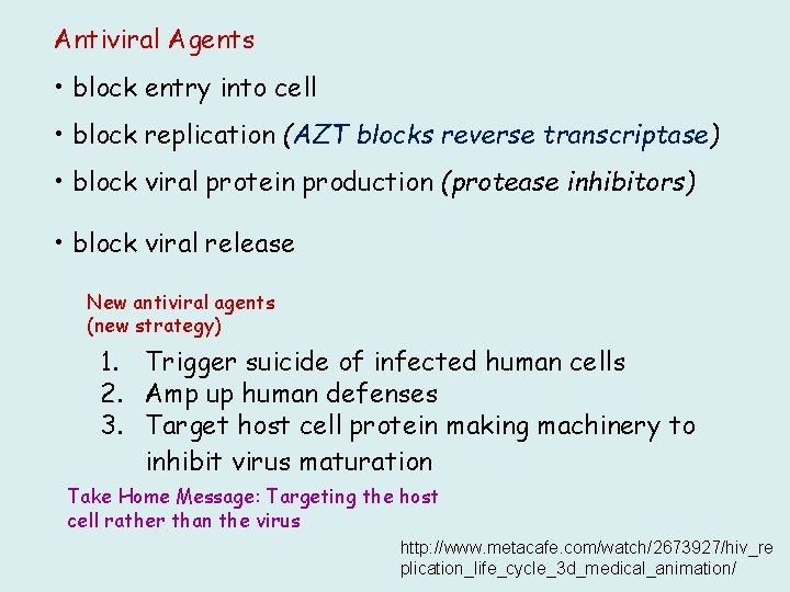 Antiviral Agents • block entry into cell • block replication (AZT blocks reverse transcriptase)