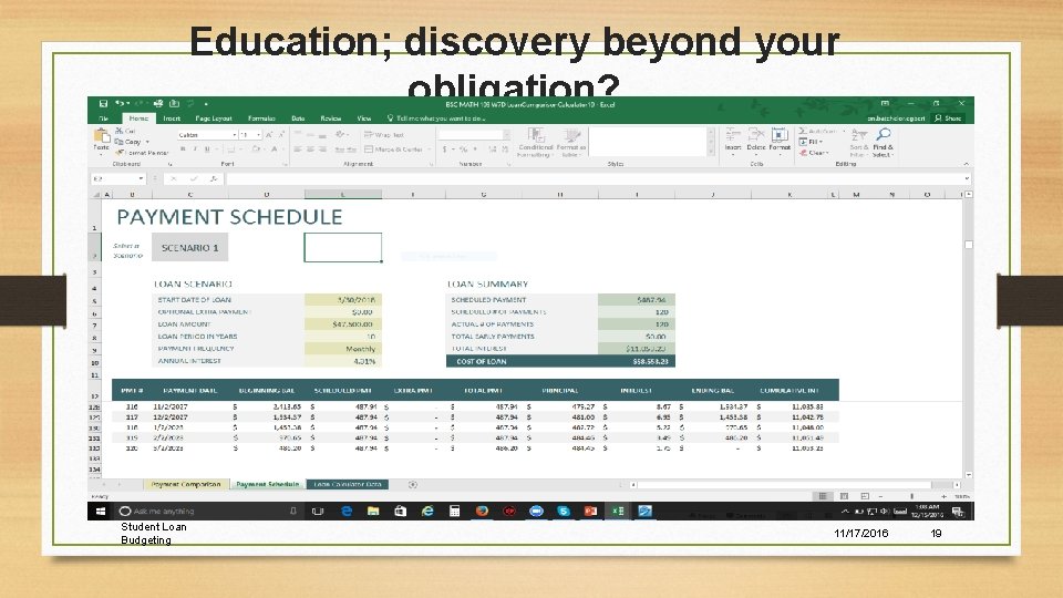 Education; discovery beyond your obligation? Student Loan Budgeting 11/17/2016 19 