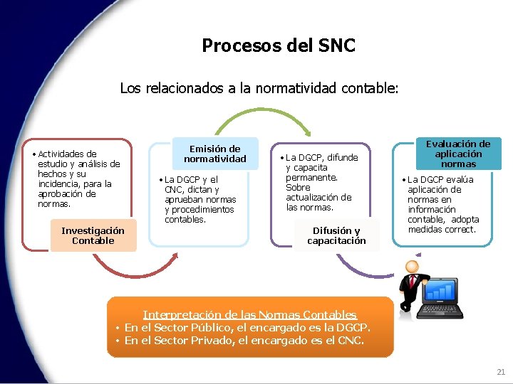 Procesos del SNC Los relacionados a la normatividad contable: • Actividades de estudio y