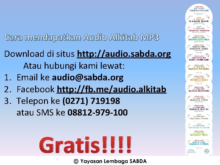 Cara mendapatkan Audio Alkitab MP 3 Download di situs http: //audio. sabda. org Atau