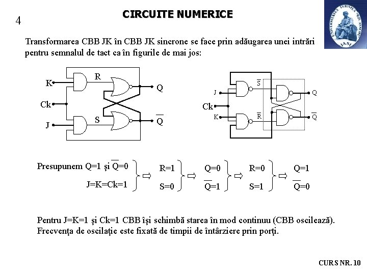 CIRCUITE NUMERICE 4 Transformarea CBB JK în CBB JK sincrone se face prin adăugarea