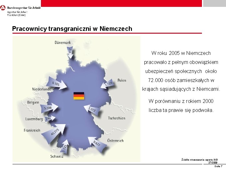 Pracownicy transgraniczni w Niemczech W roku 2005 w Niemczech pracowało z pełnym obowiązkiem ubezpieczeń Pracownicy transgraniczni w Niemczech W roku 2005 w Niemczech pracowało z pełnym obowiązkiem ubezpieczeń