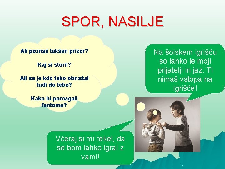 SPOR, NASILJE Ali poznaš takšen prizor? Kaj si storil? Ali se je kdo tako