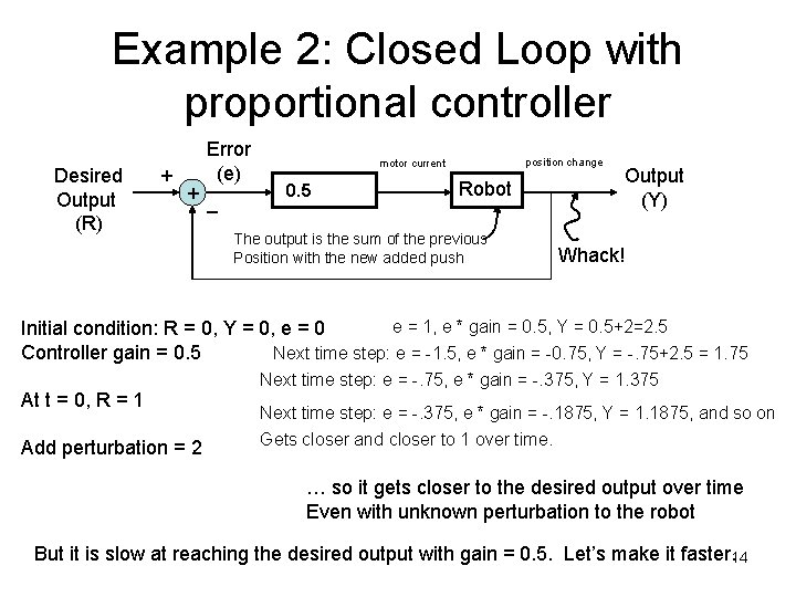 Example 2: Closed Loop with proportional controller Desired Output (R) Error (e) + +