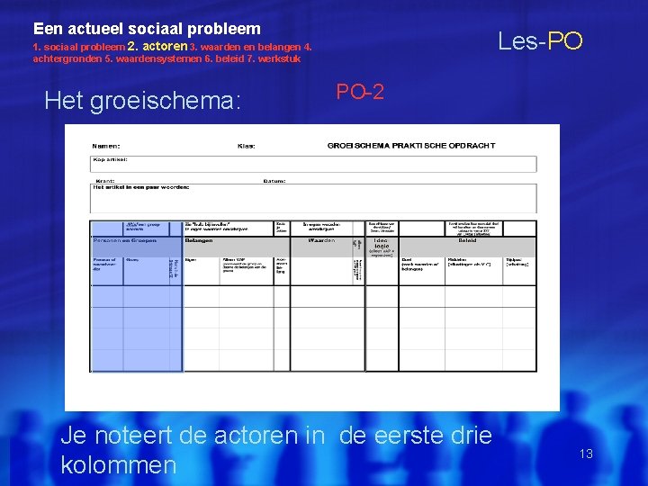 Een actueel sociaal probleem Les-PO 1. sociaal probleem 2. actoren 3. waarden en belangen Een actueel sociaal probleem Les-PO 1. sociaal probleem 2. actoren 3. waarden en belangen