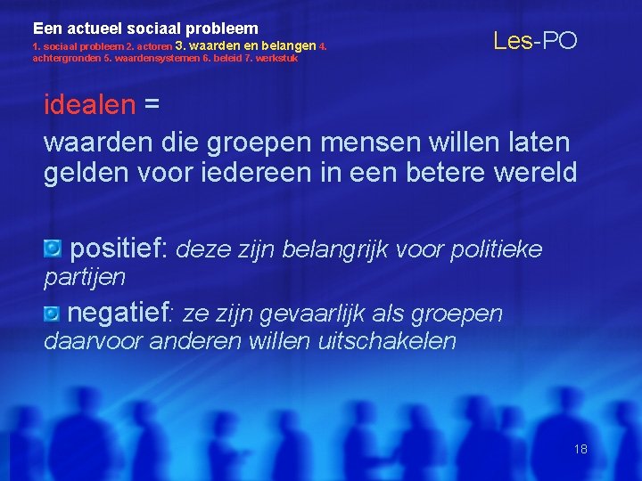 Een actueel sociaal probleem 1. sociaal probleem 2. actoren 3. waarden en belangen 4.