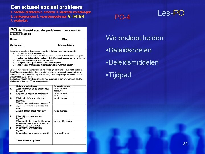 Een actueel sociaal probleem 1. sociaal probleem 2. actoren 3. waarden en belangen 4.