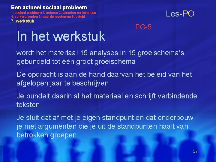 Een actueel sociaal probleem Les-PO 1. sociaal probleem 2. actoren 3. waarden en belangen