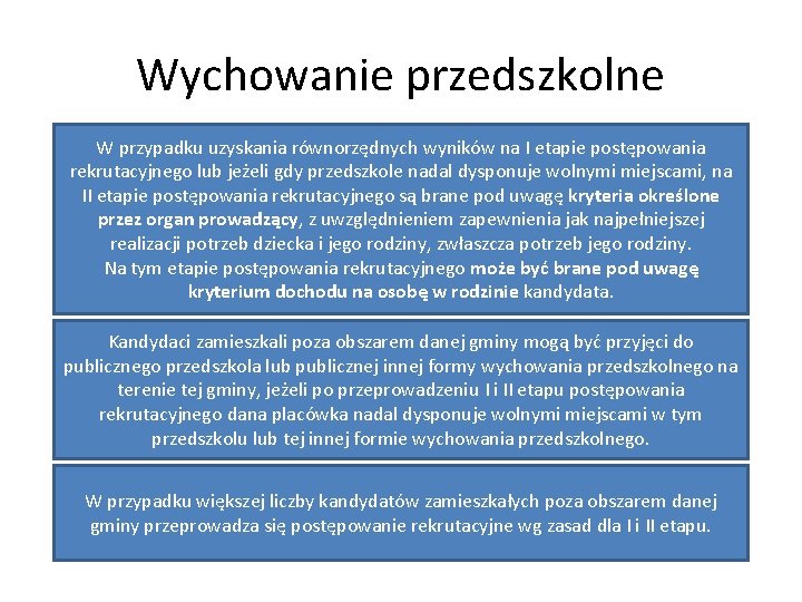 Wychowanie przedszkolne W przypadku uzyskania równorzędnych wyników na I etapie postępowania rekrutacyjnego lub jeżeli