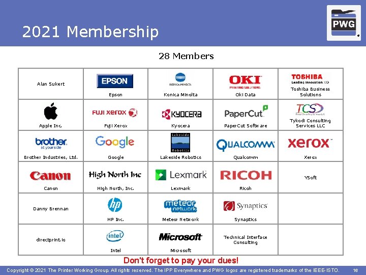 2021 Membership ® 28 Members Alan Sukert Epson Konica Minolta Oki Data Toshiba Business