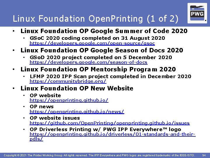 Linux Foundation Open. Printing (1 of 2) ® • Linux Foundation OP Google Summer