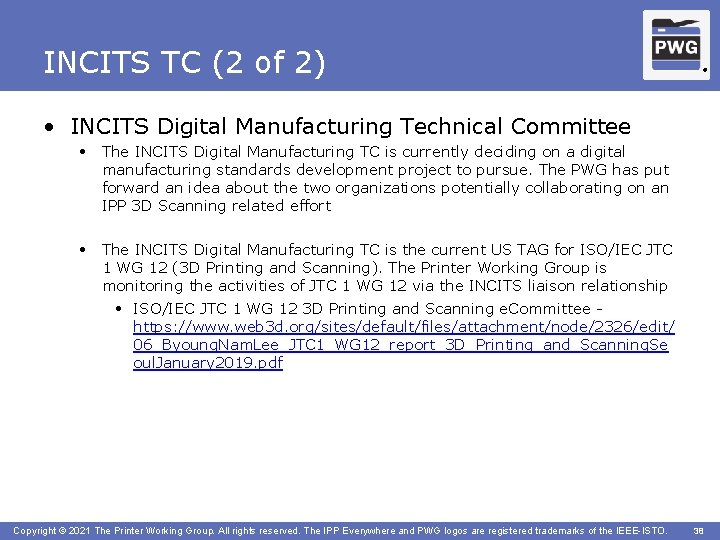 INCITS TC (2 of 2) ® • INCITS Digital Manufacturing Technical Committee • The