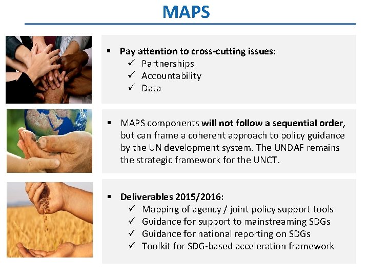 MAPS § Pay attention to cross-cutting issues: Partnerships Accountability Data § MAPS components will