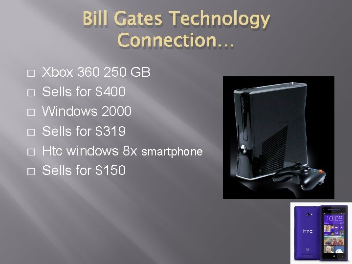 Bill Gates Technology Connection… � � � Xbox 360 250 GB Sells for $400