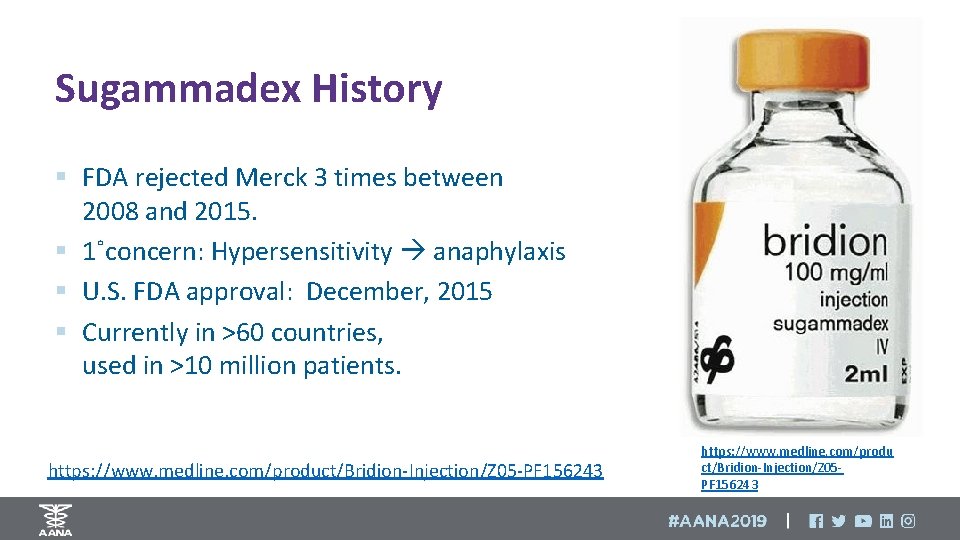Sugammadex History § FDA rejected Merck 3 times between 2008 and 2015. § 1˚concern: