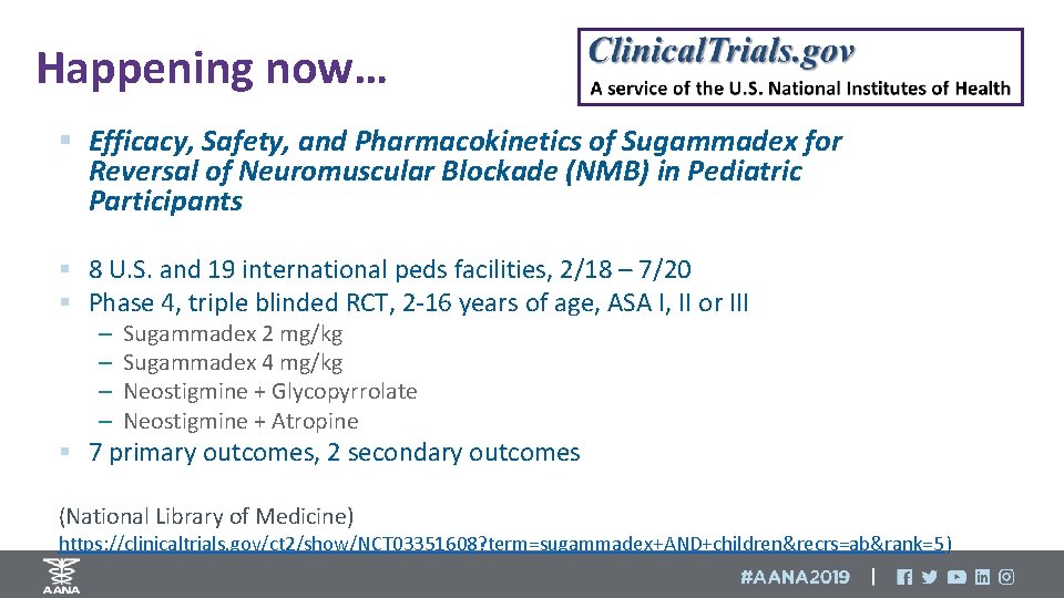 Happening now… § Efficacy, Safety, and Pharmacokinetics of Sugammadex for Reversal of Neuromuscular Blockade