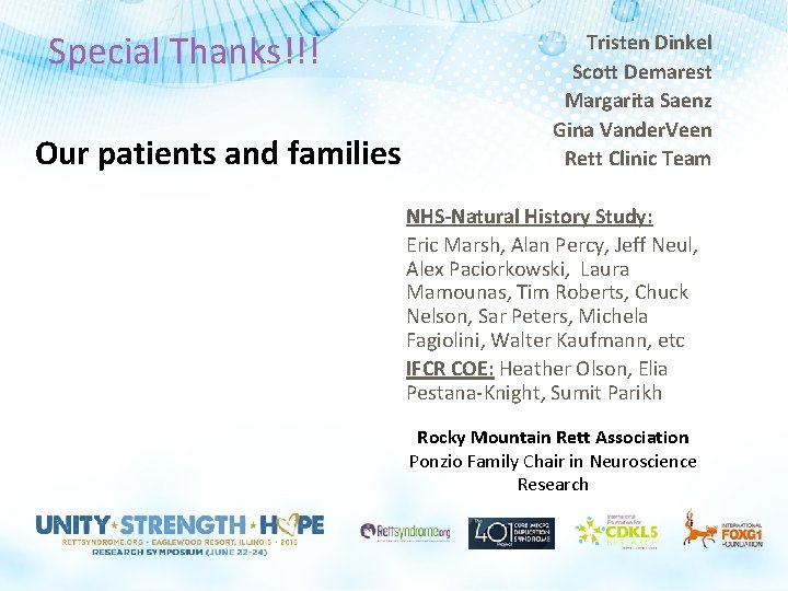 Special Thanks!!! Our patients and families Tristen Dinkel Scott Demarest Margarita Saenz Gina Vander.