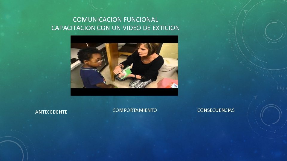 COMUNICACION FUNCIONAL CAPACITACION CON UN VIDEO DE EXTICION ANTECEDENTE COMPORTAMIENTO CONSECUENCIAS 