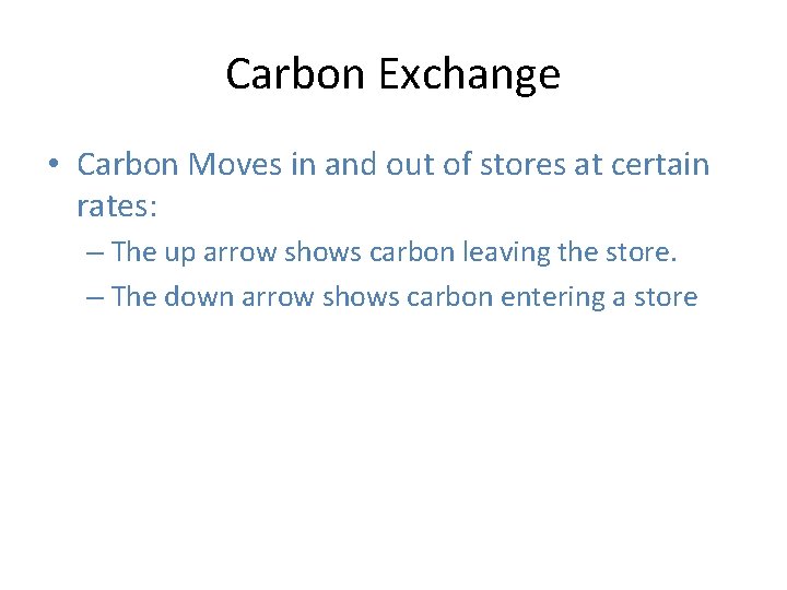 Carbon Exchange • Carbon Moves in and out of stores at certain rates: –