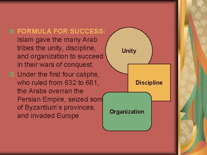FORMULA FOR SUCCESS: Islam gave the many Arab tribes the unity, discipline, Unity and