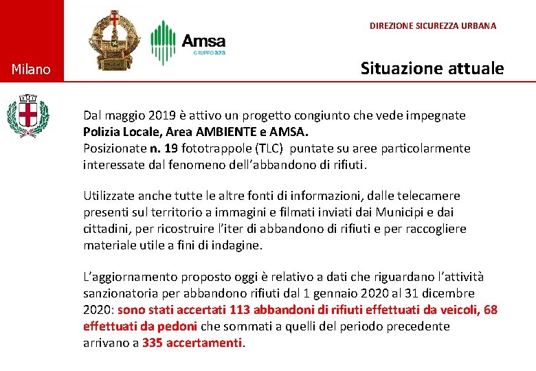 DIREZIONE SICUREZZA URBANA © Comune di Milano Situazione attuale Dal maggio 2019 è attivo