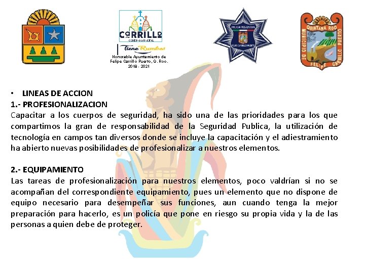 Honorable Ayuntamiento de Felipe Carrillo Puerto, Q. Roo. 2018 - 2021 • LINEAS DE