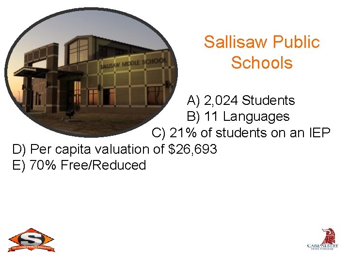 Sallisaw Public Schools A) 2, 024 Students B) 11 Languages C) 21% of students