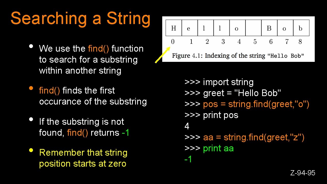 Searching a String • • We use the find() function to search for a
